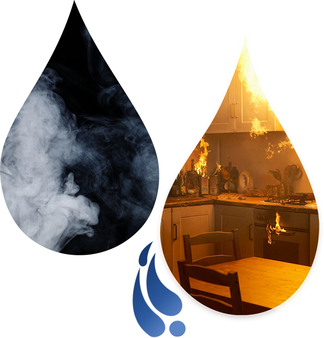 A drop of water and smoke are shown.