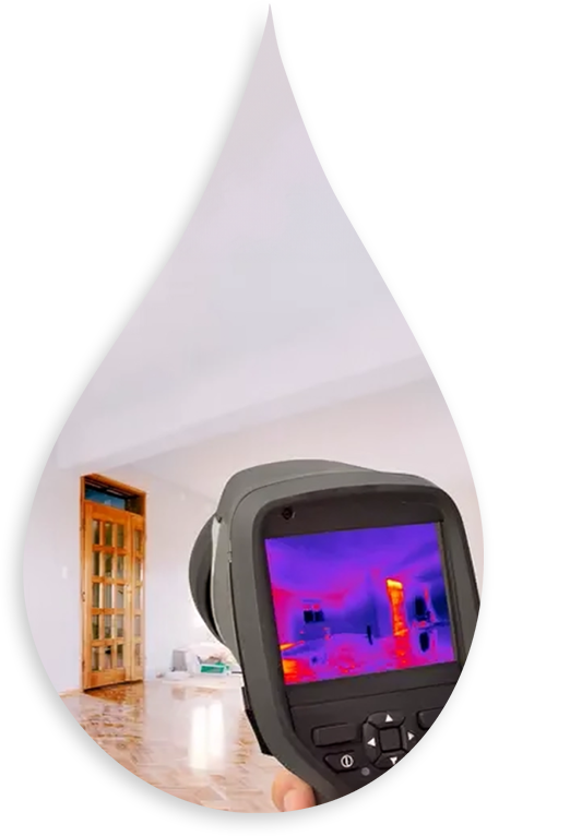 A water leak is shown through the side of an infrared camera.